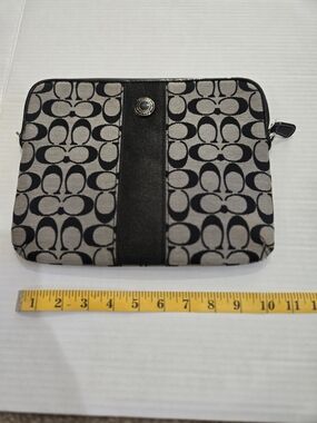 Coach Signature Canvas Tablet Padded  Sleeve  in Black and Khaki Pattern